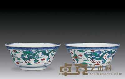 清康熙 斗彩龙纹碗（一对） 15.8×6.8cm